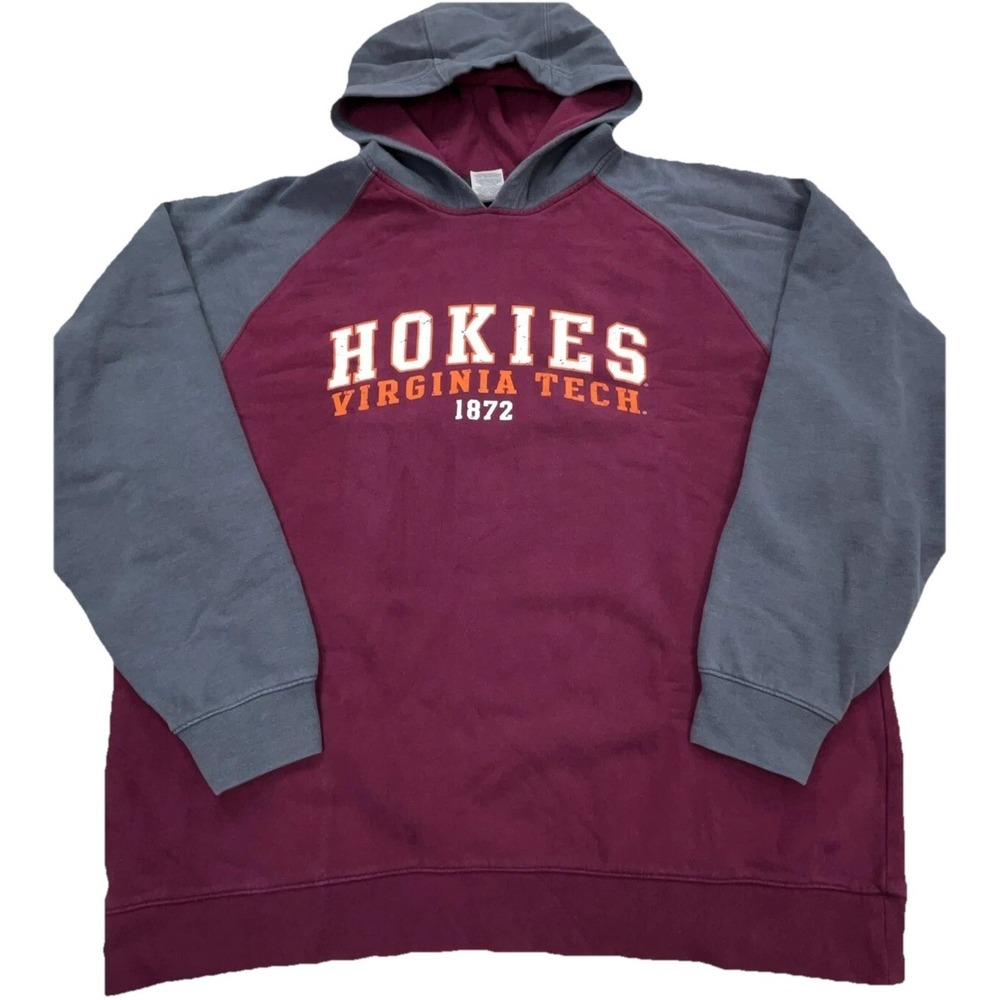 Virginia Tech Hokies Hoodie Men Large Maroon Gray Sweatshirt Sweater Raglan VTG